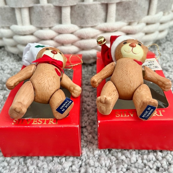 Pair of Vintage Silvestri Porcelain Teddy Bear Christmas Tree Ornaments NOS - Picture 5 of 13